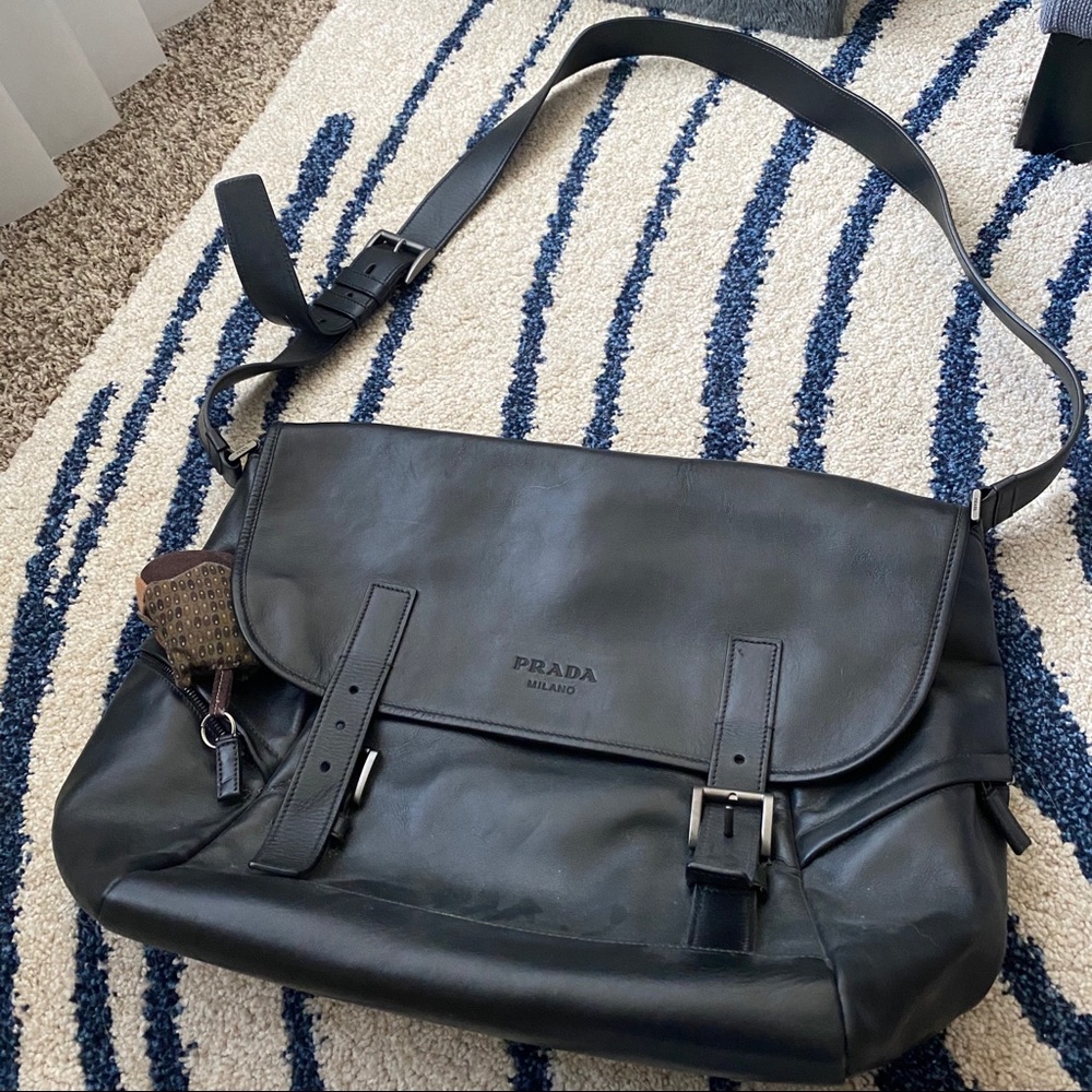 Authentic Men’s Prada soft leather Messenger Tote